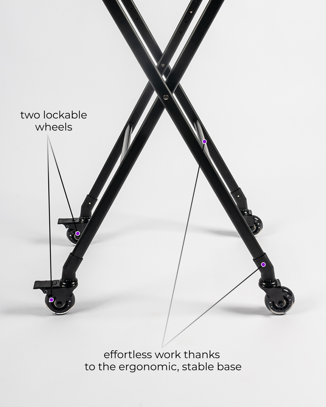 LEVSHAssistant Orion TRANSFORMER folding salon color tray base – ergonomic X-frame with 4 caster wheels and 2 lockable wheels for stable mobile workstation