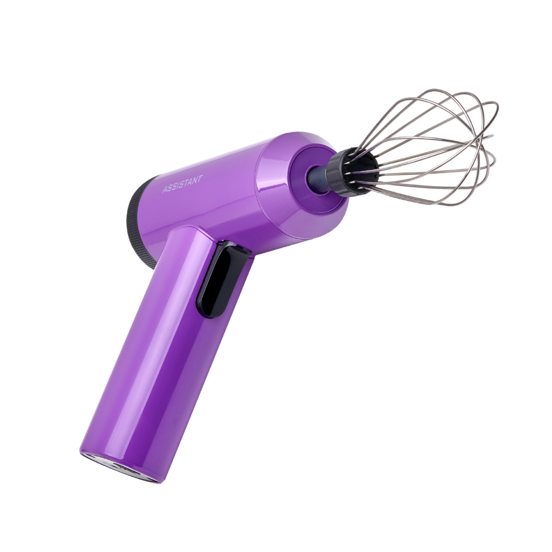 LEVSHА cordless hair color mixer in purple with wire whisk attachment